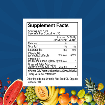 D3, K2 & Omega-3 Daily Liquid Vitamins